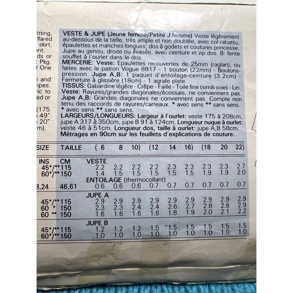 Vogue Pattern 7165 suit blazer straight skirt swing skirt size 6 8 - Picture 5 of 6